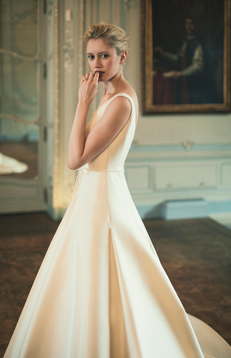 Pleated wedding outlet dress