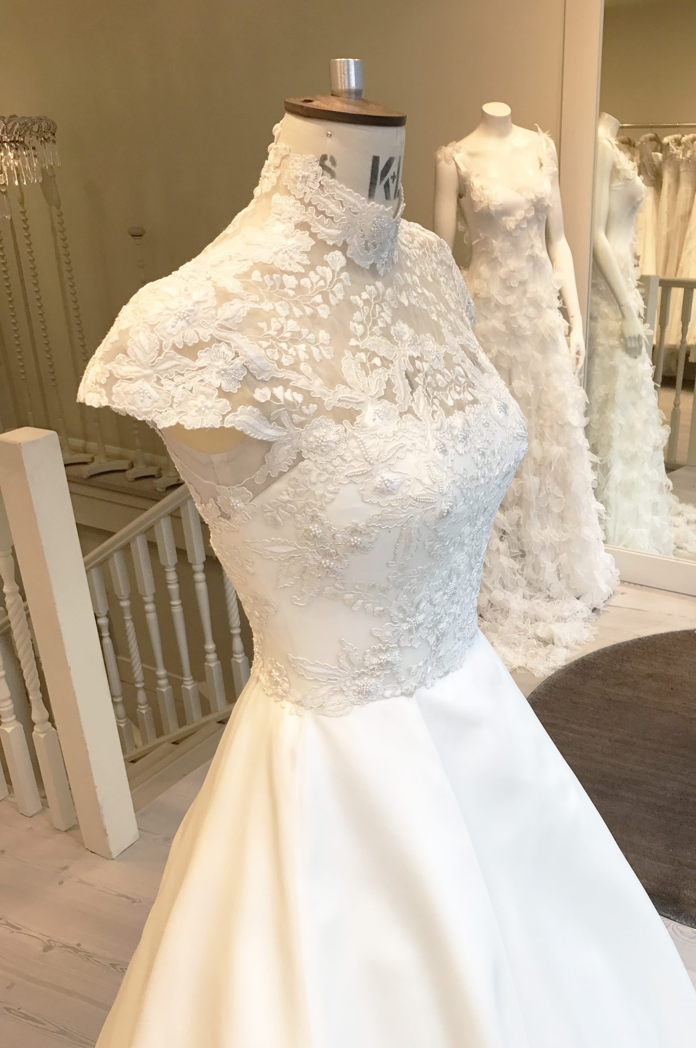 high neck lace wedding dress with sleeves