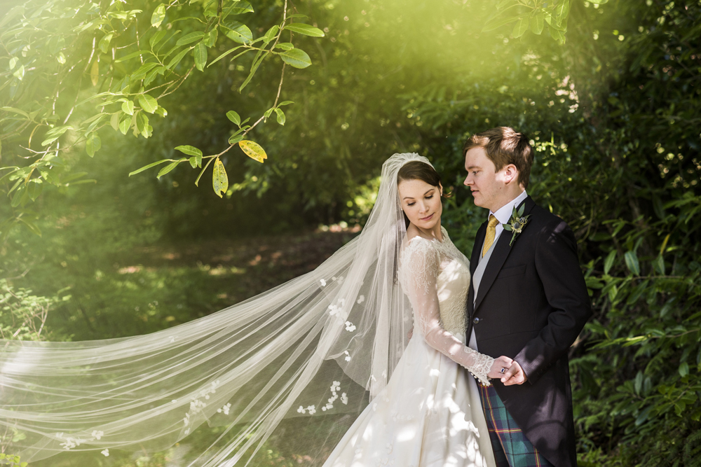 Phillipa Lepley Lace Wedding Dress with floral veil