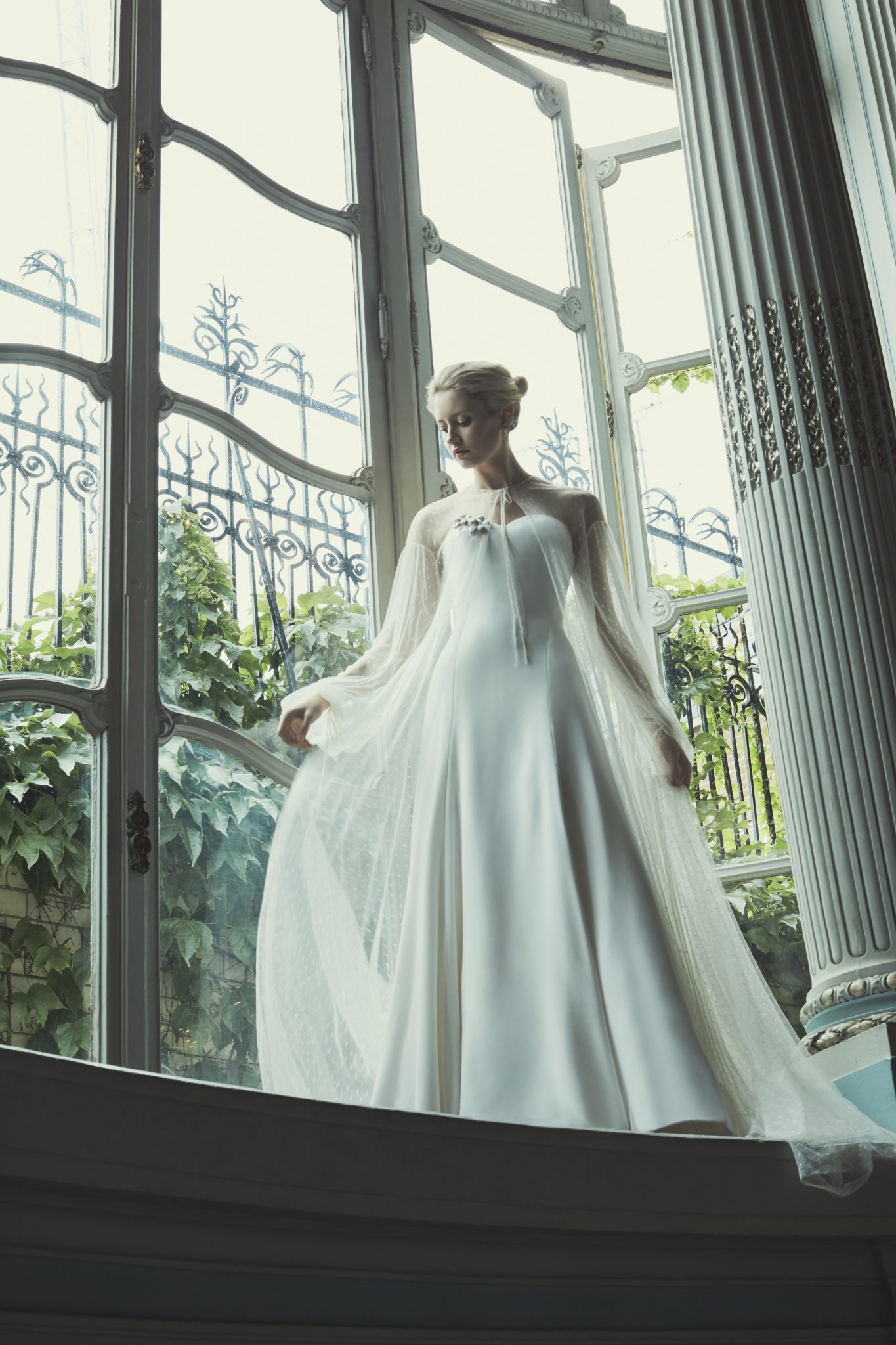 Silk crepe wedding gown sale