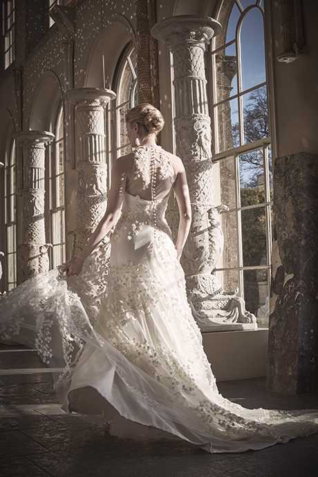 Phillipa Lepley High Neck Floral Couture Wedding Dress London UK Bespoke British Bridal Designer