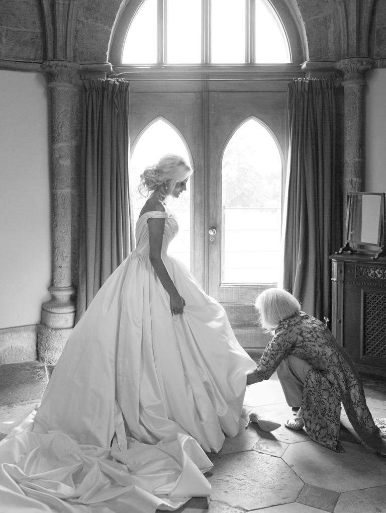 Phillipa Lepley Couture Wedding Dress and Silk Veil Corseted Bespoke Silk Satin Wedding Dress Shop London UK