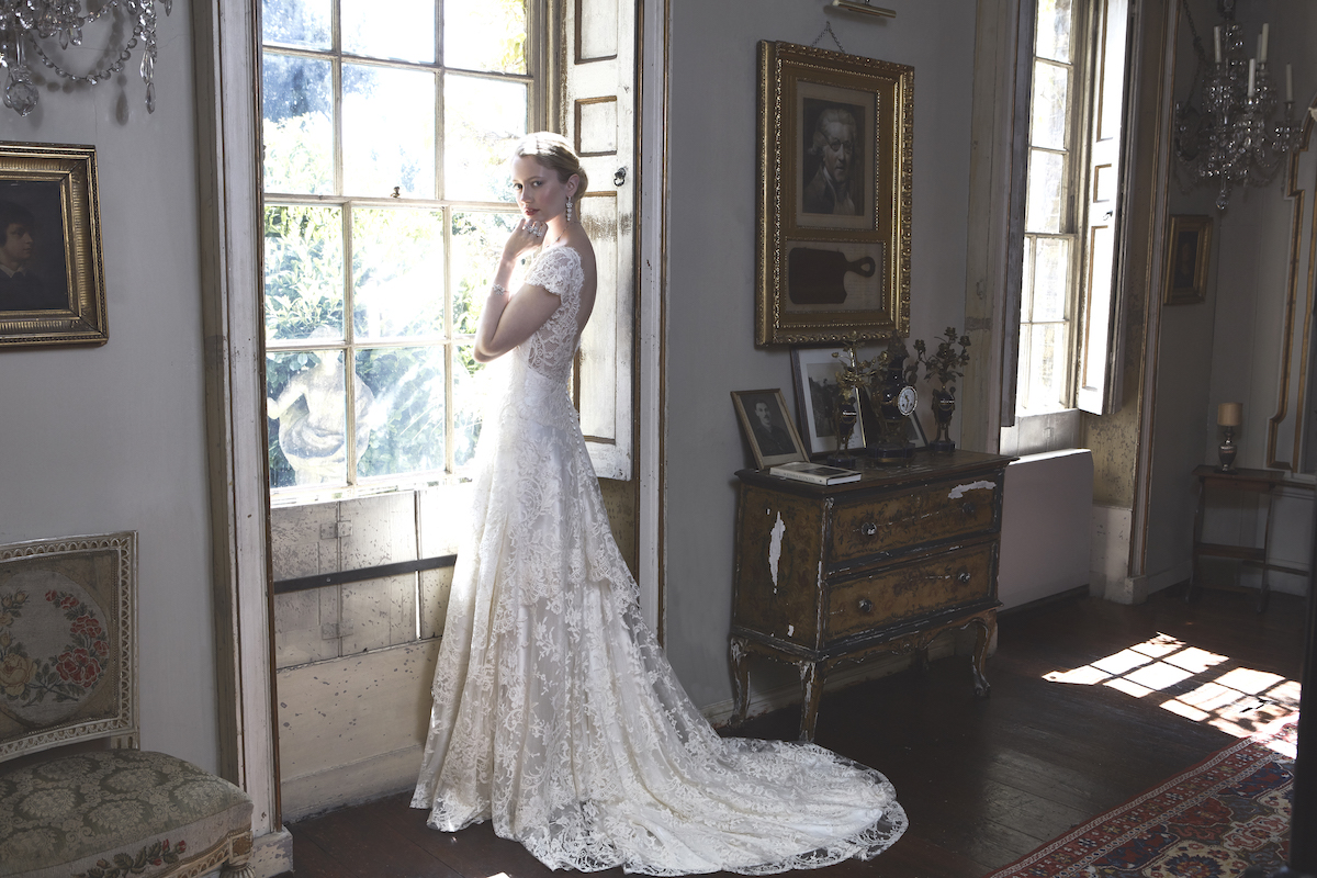 UK Wedding Dress Designer - Phillipa Lepley - Fitzgerald Tiered Scroll Dress