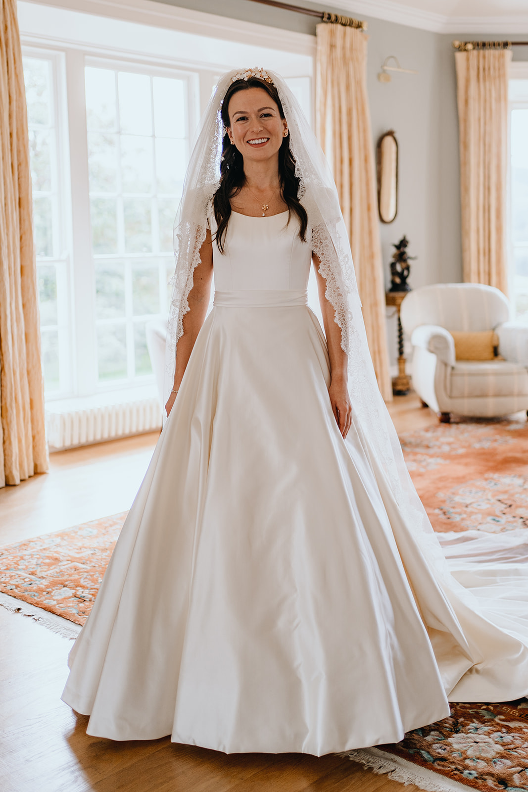 Phillipa Lepley Real Bride Poppy's Duchess Satin Wedding Dress Timeless Wedding Dress 